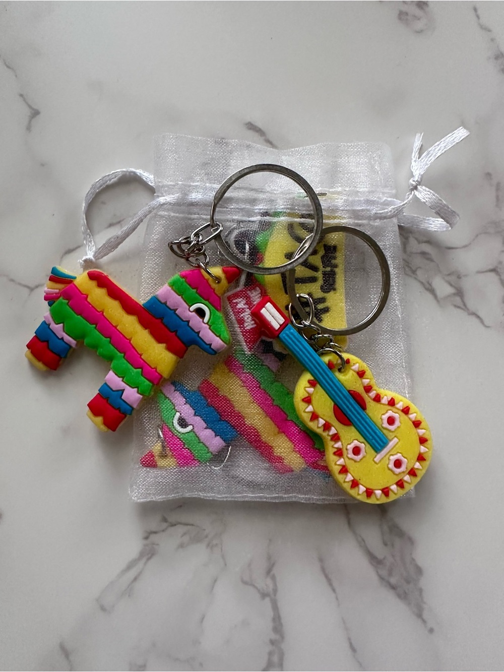 Colorful Piñata and Guitar Keychain Set - Bright Multicolor (Set of 4)